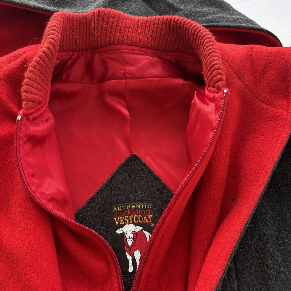 Vintage Mackintosh Vestcoat Wool Hooded Coat Men's Large Gray Red Lined - Picture 3 of 10